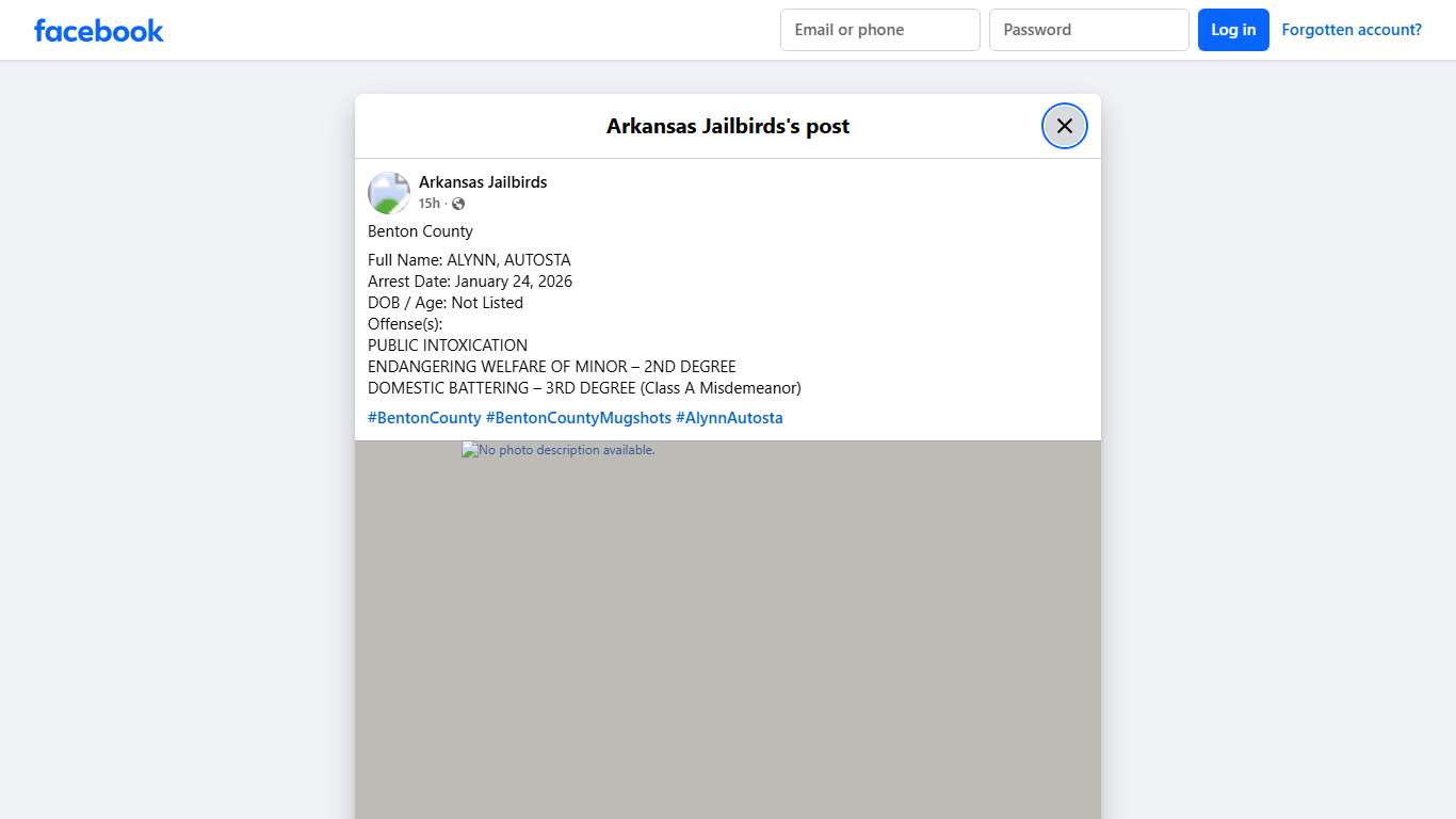 Benton County Full Name: ALYNN,... - Arkansas Jailbirds Facebook